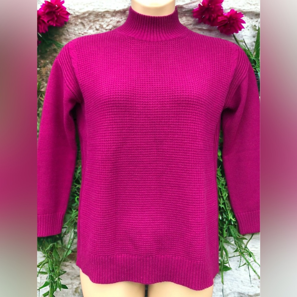 Talbots Lambswool Plum Fuchsia Sweater Mock Turtleneck Small Petite Pullover